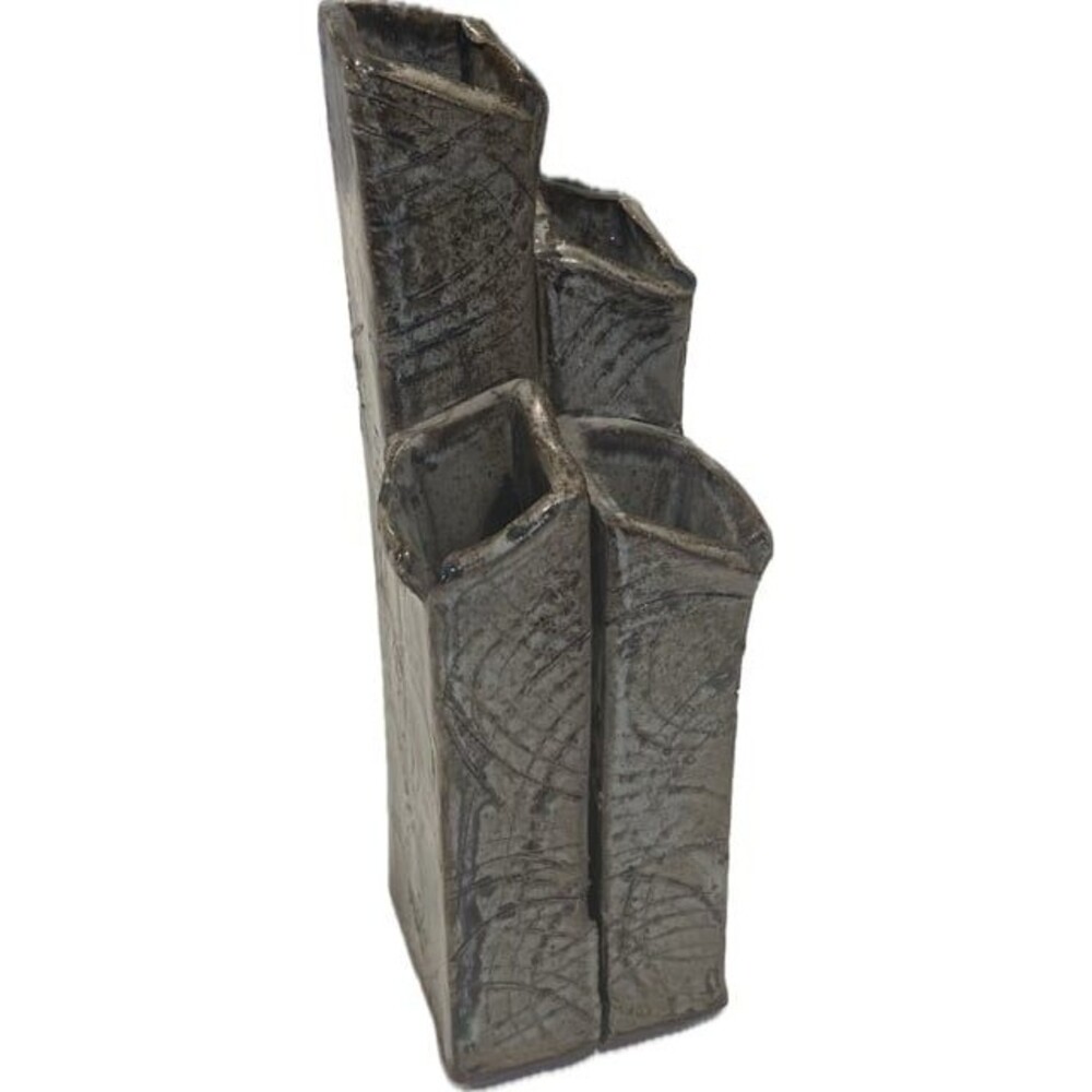 Vintage Mid Century Modern / Brutalist Ceramic 4-Tube Column Bud Vase